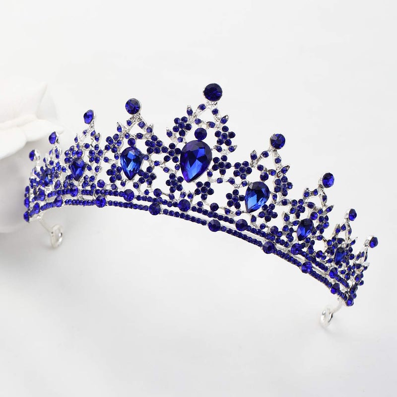 FORSEVEN Crystal Wedding Crown Queen Tiara Bride Crowns for Women Rhinestone Headbands Princess Birthday Party Tiaras Bridal Wedding Accessories (Blue) - Image 3